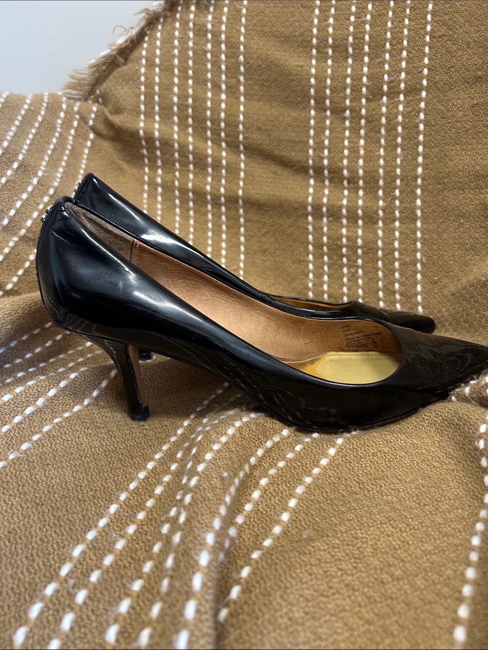 Coach Black Patent Pointed-Toe Kitten Heels